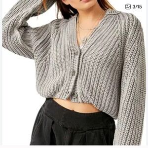 Free People Charcoal Knit Cardigan